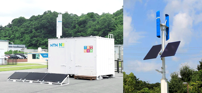 移動型独立電源「N3エヌキューブ」（写真左）/活用可能な定置型独立電源「NTNグリーンパワーステーション」（写真右）
