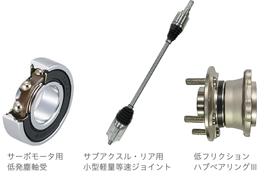 サーボモーター用低発塵軸受、サブアスクル・リア用小型軽量等速ジョイント、低フリクションハブベアリングⅢ