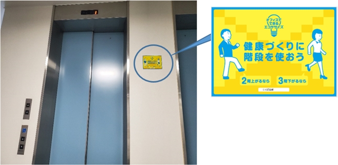 エレベータ前の運動促進掲示