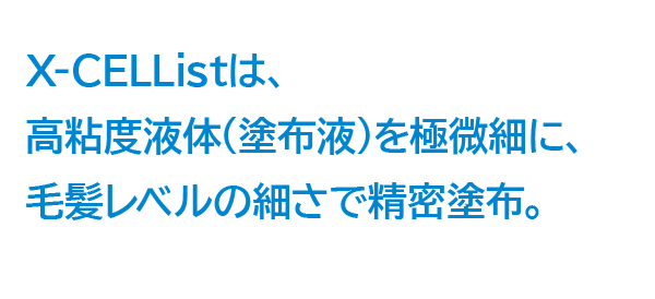 X-CELListは、高粘度液体(塗布液)を極微細に、毛髪レベルの細さで精密塗布。