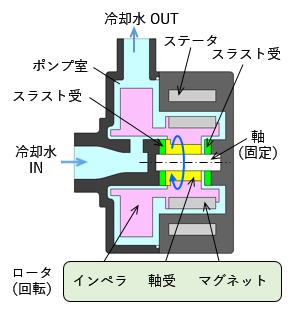 電動ウォータポンプの断面イメージ