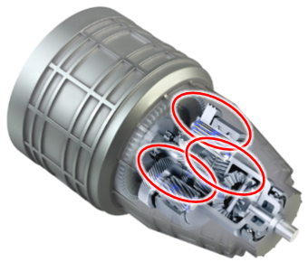 図:同軸e-Axle(赤丸部分が本商品の使用箇所)