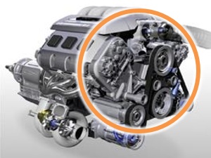 写真:MHEVで使用される補機ベルトシステム(補機駆動ベルトやプーリで構成)