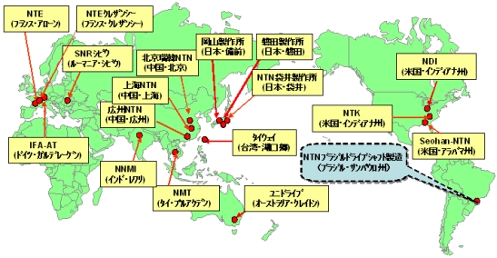 図：NTNの等速ジョイント(完成品・部品)の生産拠点