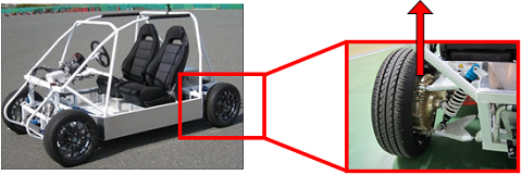 写真:二人乗り小型EV(シャシーモデル)/後輪2輪に搭載