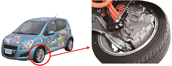 新インホイールモータシステム(右)と、同システムを搭載したコンバートEV