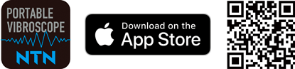 写真:専用アプリ「NTN PORTABLE VIBROSCOPE」/App Store/QRコード