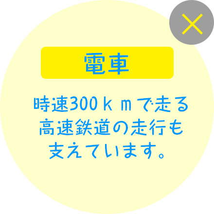 電車 時速300ｋｍで走る高速鉄道の走行も支えています。